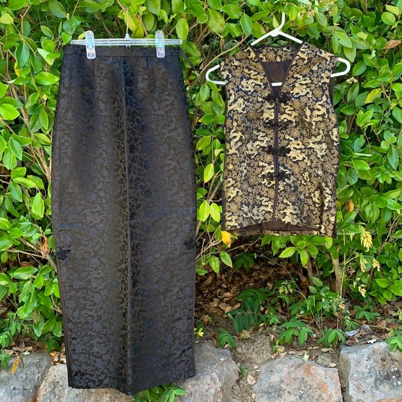 Chinese Dragon Silk Custom Vest and Skirt EUC - Picture 1 of 6